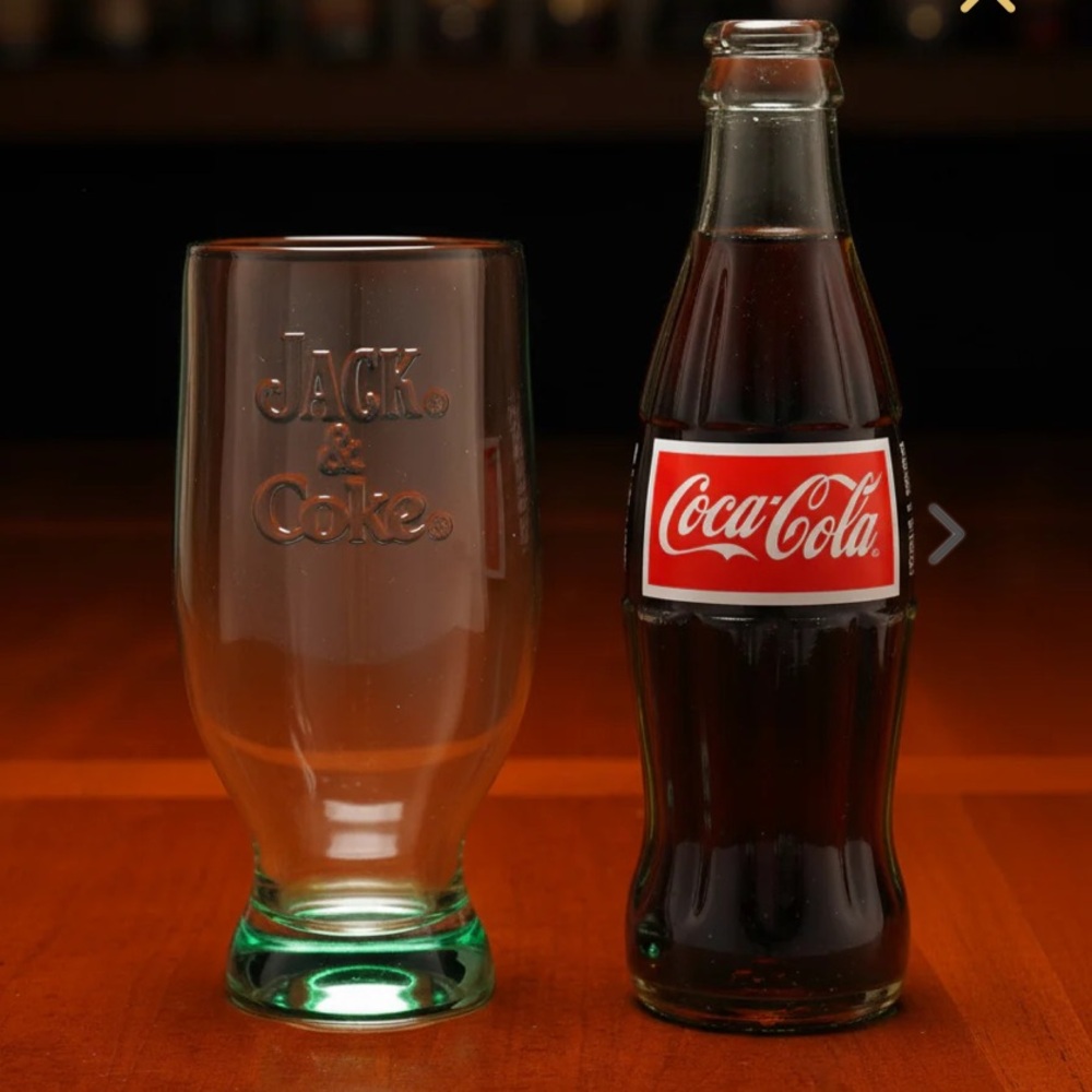 JACK & COKE GLASSES Jack Daniels Extra Thick Green Tint 12 oz NEW Set of Two